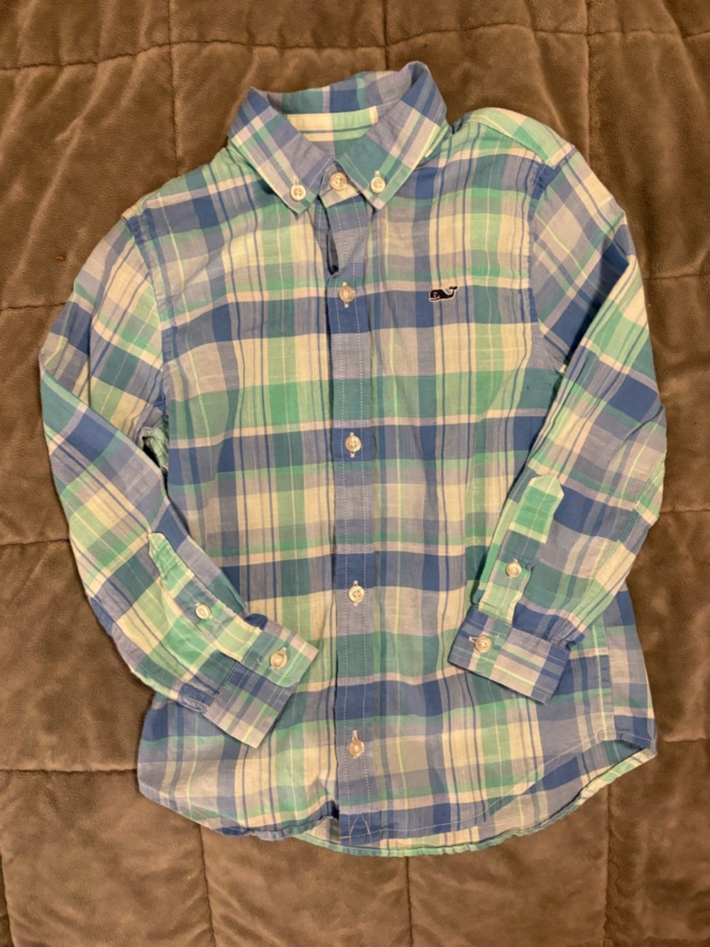 Vineyard Vines Blue and Green Plaid Button-Down Shirt